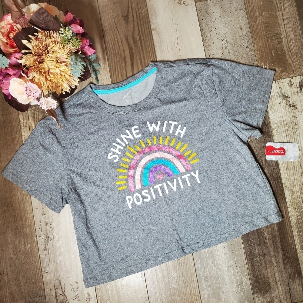 Nwt Bcg Girls Lifestyle Short Sleeve Cropped Positivity Tee Heather Gray Size Xl — image 4 of 8